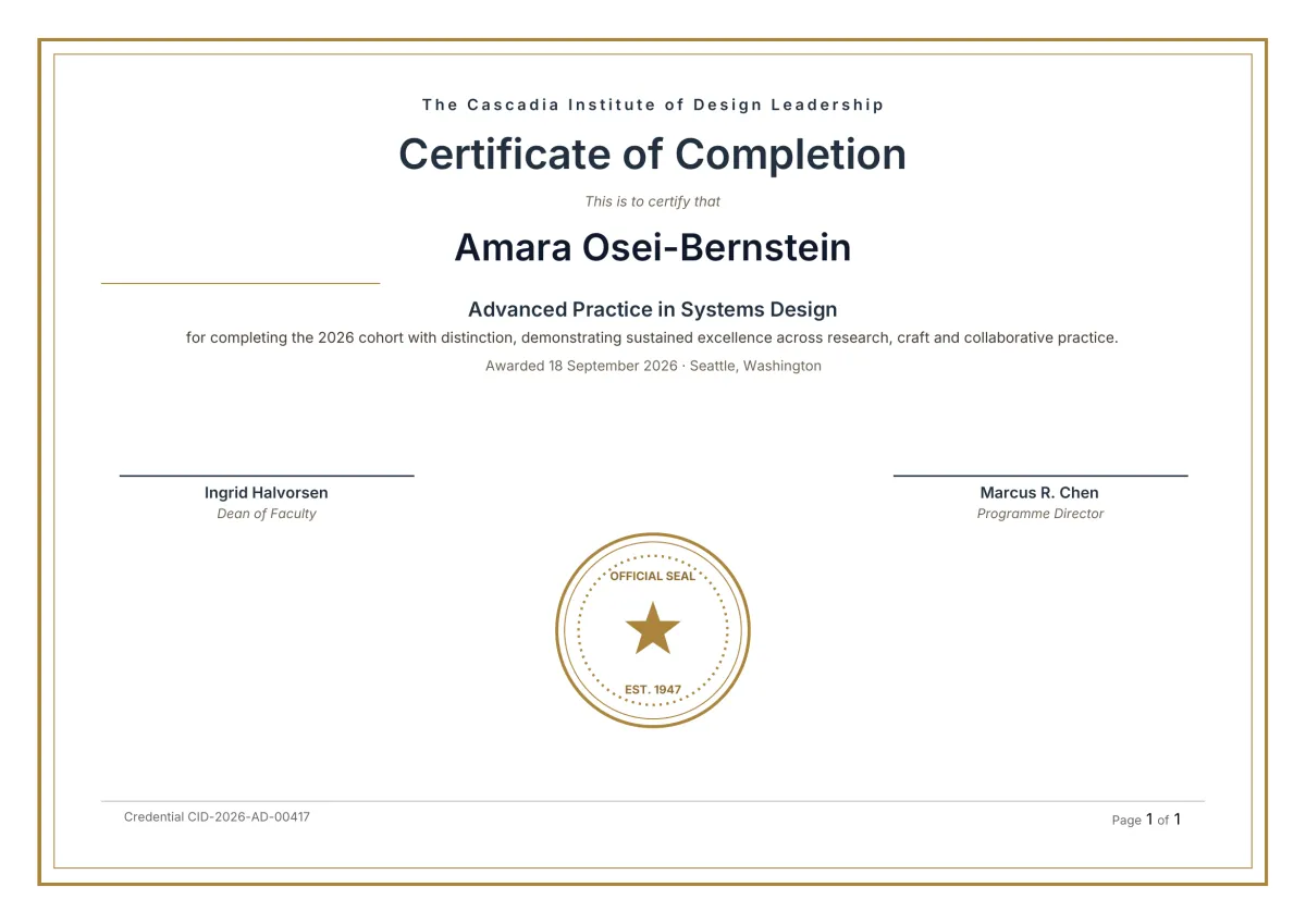 First page of the Certificate with vector seal sample PDF