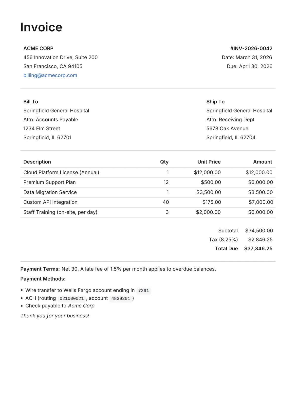 Invoice rendered from invoice.md, page 1